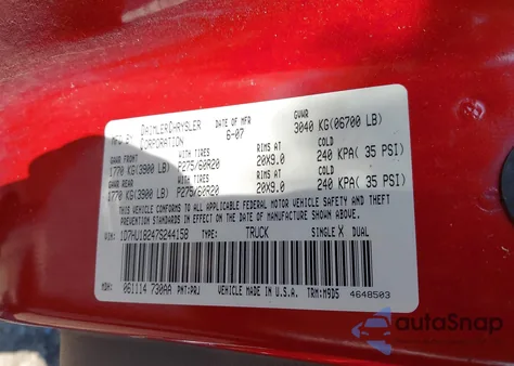 2007 Dodge Ram 1500 Slt/Trx4 Off Road/Sport from USA, damaged, VIN 1D7HU18247S244158